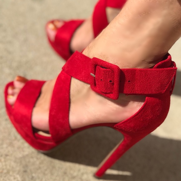 Delicious Shoes - Last 1! Bad Ass Delicious Red Fx Suede 4.75” Heel